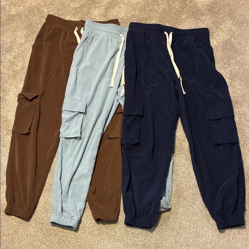 Combo - Corduroy Cargo Joggers Trio - Brown, Light Blue, Navy